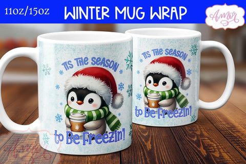 Funny Christmas mug wrap PNG | Cute penguin mug PNG Sublimation Amorclipart 