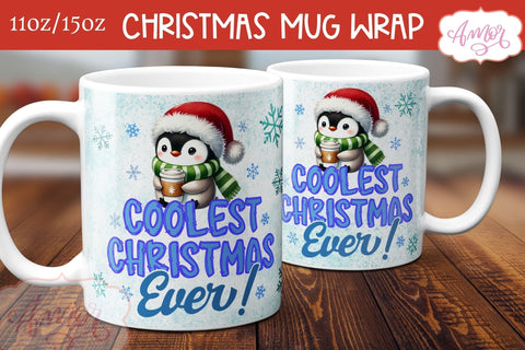 Funny Christmas mug wrap PNG | Cute penguin mug PNG Sublimation Amorclipart 