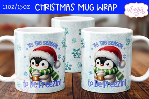 Funny Christmas mug wrap PNG | Cute penguin mug PNG Sublimation Amorclipart 