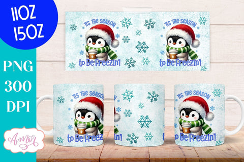 Funny Christmas mug wrap PNG | Cute penguin mug PNG Sublimation Amorclipart 