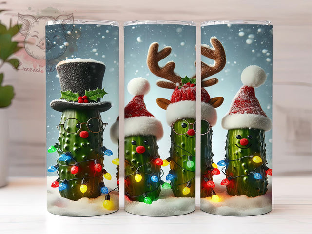 Funny Christmas Pickle Holiday Tumbler, Funny Holiday Wrap, Pickle With Lights Sublimation, Silly Christmas Cup, 20Oz Skinny Tumbler Wrap, Festive Pickle Mug, Humorous Holiday Design Sublimation Lara' s Designs 