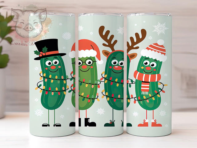 Funny Christmas Pickle Holiday Tumbler, Funny Holiday Wrap, Pickle With Lights Sublimation, Silly Christmas Cup, 20Oz Skinny Tumbler Wrap, Festive Pickle Mug, Humorous Holiday Design Sublimation Lara' s Designs 