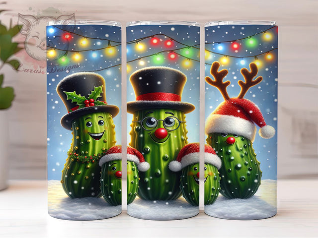 Funny Christmas Pickle Holiday Tumbler, Funny Holiday Wrap, Pickle With Lights Sublimation, Silly Christmas Cup, 20Oz Skinny Tumbler Wrap, Festive Pickle Mug, Humorous Holiday Design Sublimation Lara' s Designs 