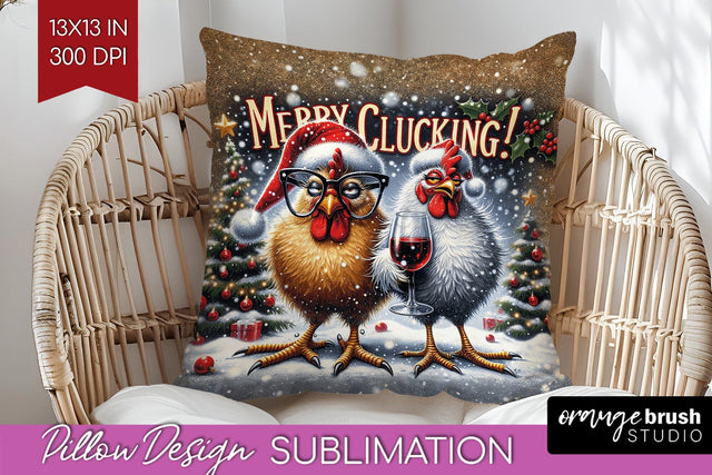 Funny Christmas Pillow Sublimation, Chicken Pillow Cover PNG Sublimation OrangeBrushStudio 