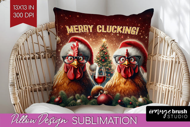 Funny Christmas Pillow Sublimation, Chicken Pillow Cover PNG Sublimation OrangeBrushStudio 