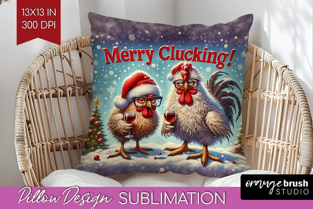 Funny Christmas Pillow Sublimation, Chicken Pillow Cover PNG Sublimation OrangeBrushStudio 