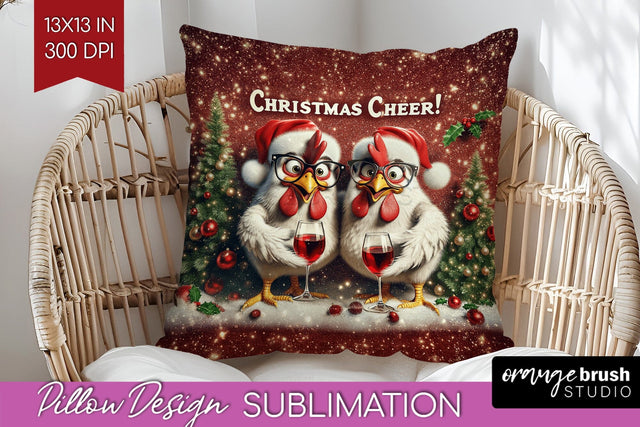 Funny Christmas Pillow Sublimation, Chicken Pillow Cover PNG Sublimation OrangeBrushStudio 