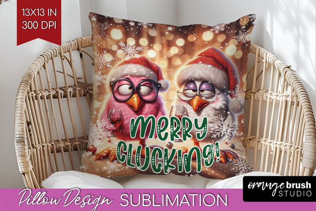 Funny Christmas Pillow Sublimation, Chicken Pillow Cover PNG Sublimation OrangeBrushStudio 