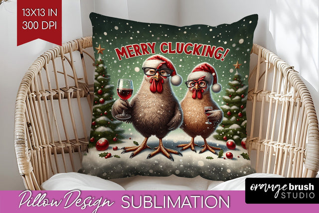 Funny Christmas Pillow Sublimation, Chicken Pillow Cover PNG Sublimation OrangeBrushStudio 