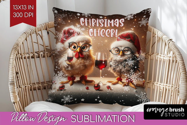 Funny Christmas Pillow Sublimation, Chicken Pillow Cover PNG Sublimation OrangeBrushStudio 