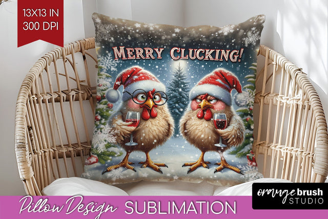 Funny Christmas Pillow Sublimation, Chicken Pillow Cover PNG Sublimation OrangeBrushStudio 