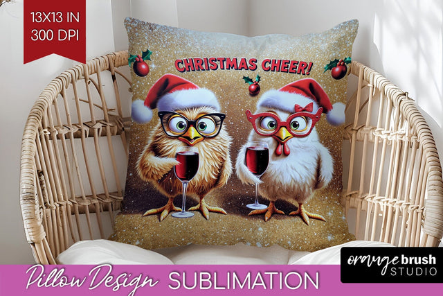 Funny Christmas Pillow Sublimation, Chicken Pillow Cover PNG Sublimation OrangeBrushStudio 