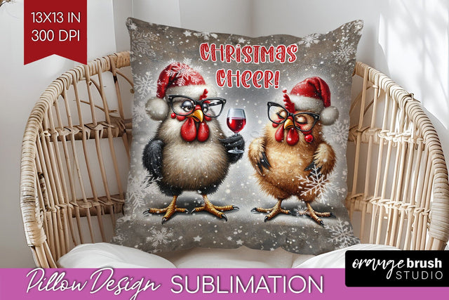 Funny Christmas Pillow Sublimation, Chicken Pillow Cover PNG Sublimation OrangeBrushStudio 