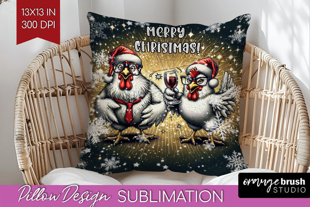Funny Christmas Pillow Sublimation, Chicken Pillow Cover PNG Sublimation OrangeBrushStudio 