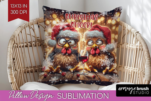 Funny Christmas Pillow Sublimation, Chicken Pillow Cover PNG Sublimation OrangeBrushStudio 