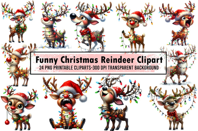 Funny Christmas Reindeer Clipart Bundle Sublimation designartist 