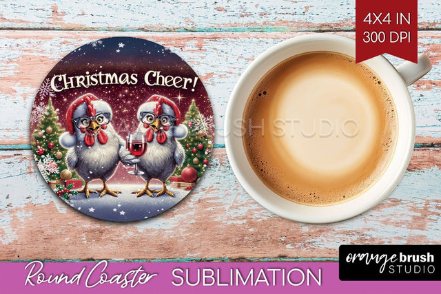 Funny Christmas Round Coaster - Chicken Coaster Sublimation Sublimation OrangeBrushStudio 