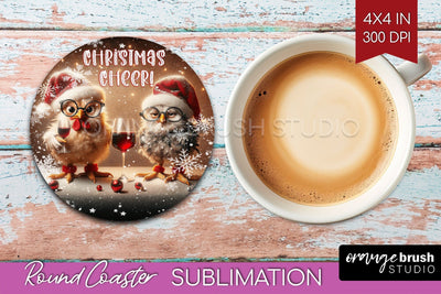 Funny Christmas Round Coaster - Chicken Coaster Sublimation Sublimation OrangeBrushStudio 