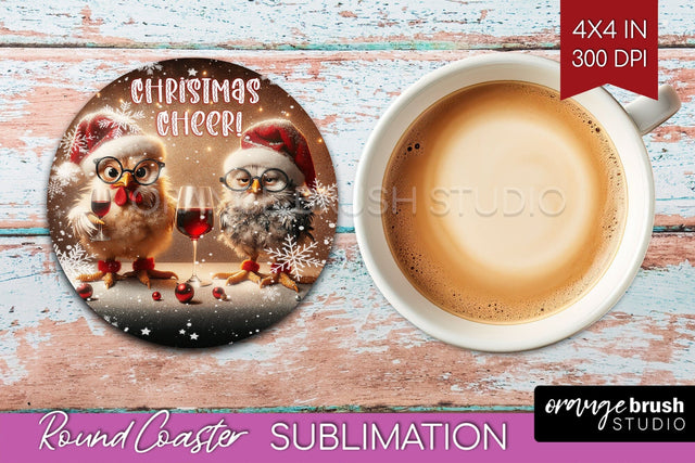 Funny Christmas Round Coaster - Chicken Coaster Sublimation Sublimation OrangeBrushStudio 