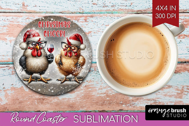 Funny Christmas Round Coaster - Chicken Coaster Sublimation Sublimation OrangeBrushStudio 