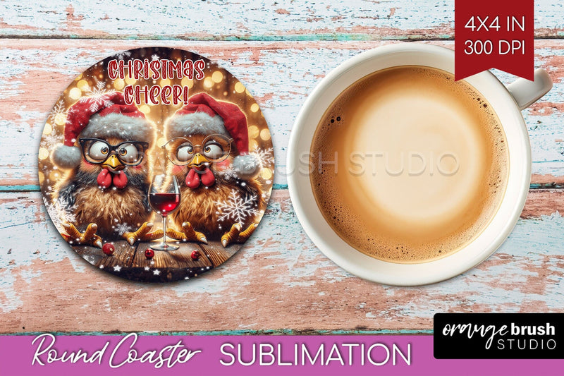 Funny Christmas Round Coaster - Chicken Coaster Sublimation Sublimation OrangeBrushStudio 