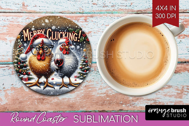 Funny Christmas Round Coaster - Chicken Coaster Sublimation Sublimation OrangeBrushStudio 