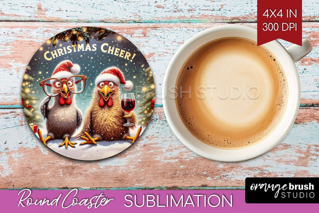 Funny Christmas Round Coaster - Chicken Coaster Sublimation Sublimation OrangeBrushStudio 