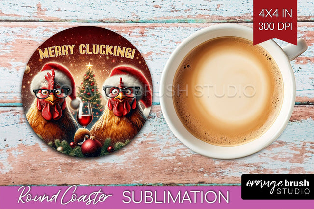 Funny Christmas Round Coaster - Chicken Coaster Sublimation Sublimation OrangeBrushStudio 