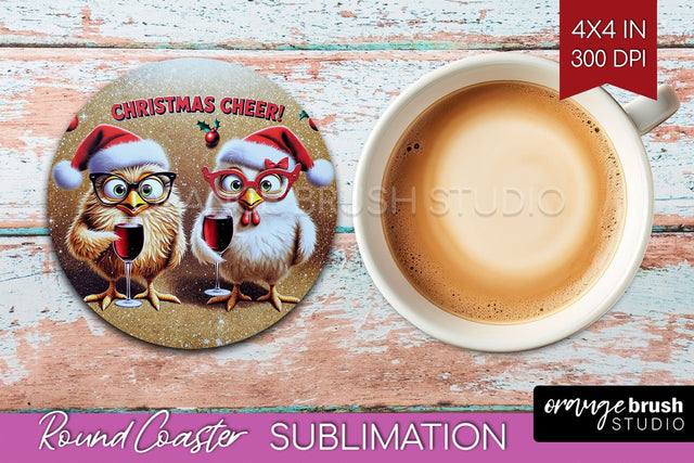Funny Christmas Round Coaster - Chicken Coaster Sublimation Sublimation OrangeBrushStudio 