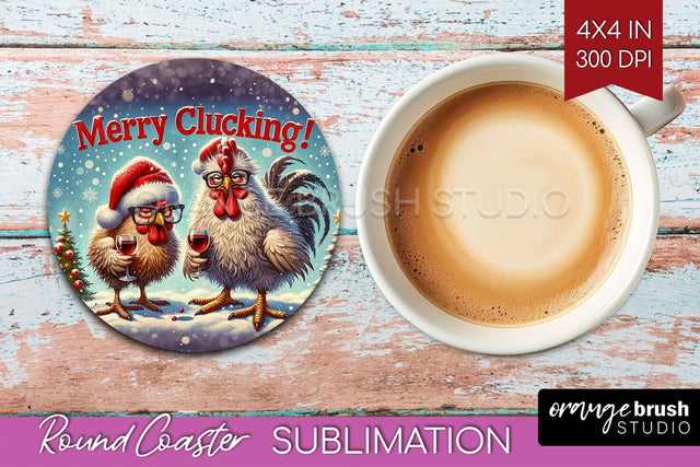 Funny Christmas Round Coaster - Chicken Coaster Sublimation Sublimation OrangeBrushStudio 