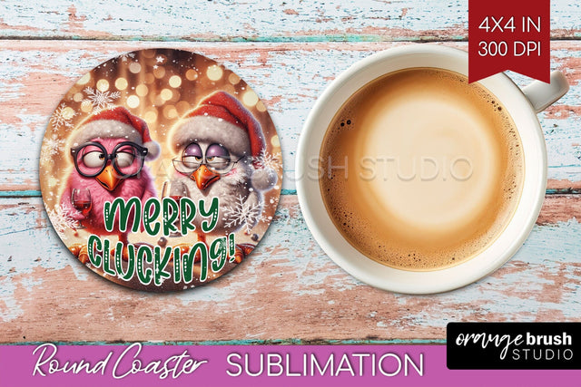 Funny Christmas Round Coaster - Chicken Coaster Sublimation Sublimation OrangeBrushStudio 