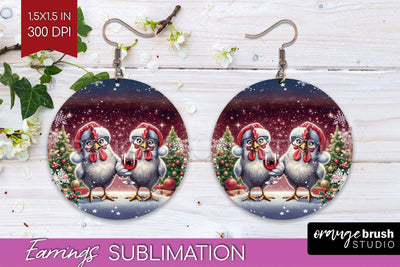 Funny Christmas Round Earrings, Chicken Earrings Sublimation Sublimation OrangeBrushStudio 