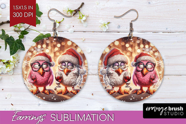 Funny Christmas Round Earrings, Chicken Earrings Sublimation Sublimation OrangeBrushStudio 