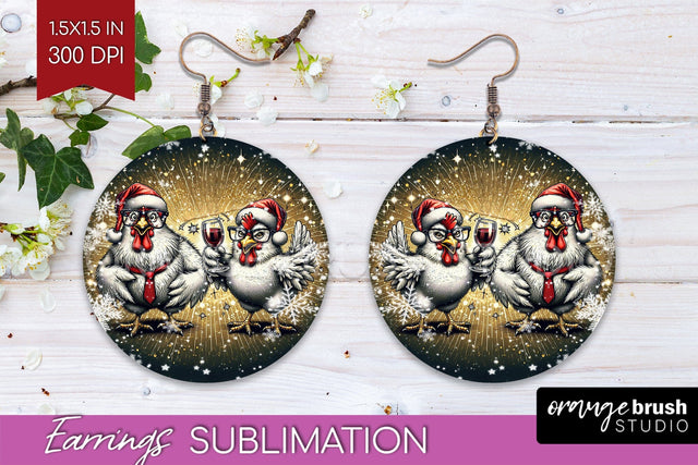 Funny Christmas Round Earrings, Chicken Earrings Sublimation Sublimation OrangeBrushStudio 