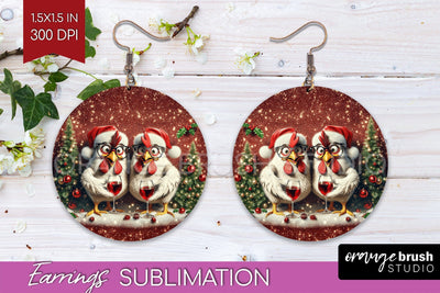 Funny Christmas Round Earrings, Chicken Earrings Sublimation Sublimation OrangeBrushStudio 