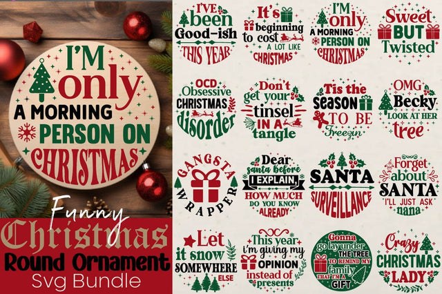 Funny Christmas Round Ornament SVG Bundle SVG Angelina750 