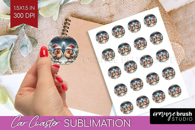 Funny Christmas Round Sticker - Chicken Printable Stickers Sublimation OrangeBrushStudio 