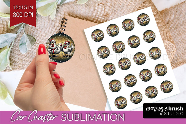 Funny Christmas Round Sticker - Chicken Printable Stickers Sublimation OrangeBrushStudio 
