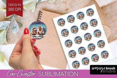 Funny Christmas Round Sticker - Chicken Printable Stickers Sublimation OrangeBrushStudio 