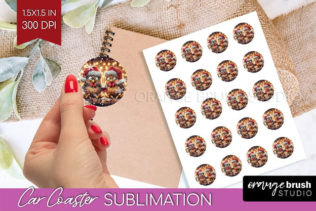 Funny Christmas Round Sticker - Chicken Printable Stickers Sublimation OrangeBrushStudio 