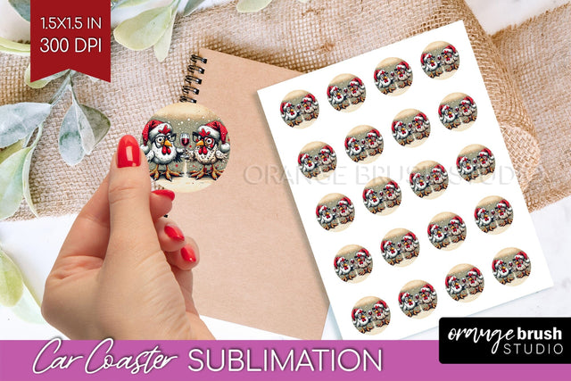 Funny Christmas Round Sticker - Chicken Printable Stickers Sublimation OrangeBrushStudio 