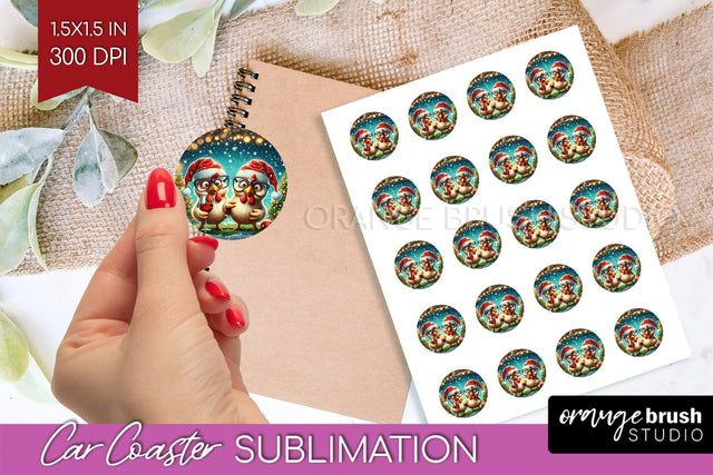Funny Christmas Round Sticker - Chicken Printable Stickers Sublimation OrangeBrushStudio 