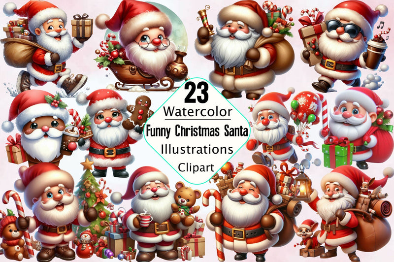 Funny Christmas Santa Clipart Sublimation Clipart Bundle Sublimation SVGArt 
