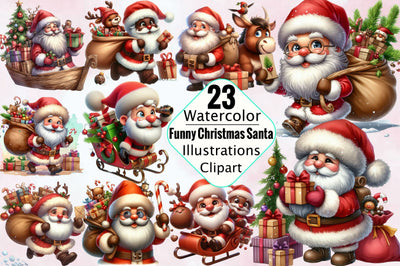 Funny Christmas Santa Sublimation Clipart Bundle Sublimation SVGArt 
