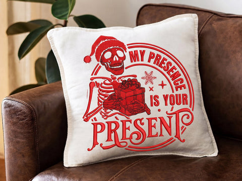 Funny Christmas Skeleton Embroidery Design, My Presence Is Your Present Machine Embroidery File, Sarcastic Santa Skull Holiday Embroidery/Applique DESIGNS DesignDestine 