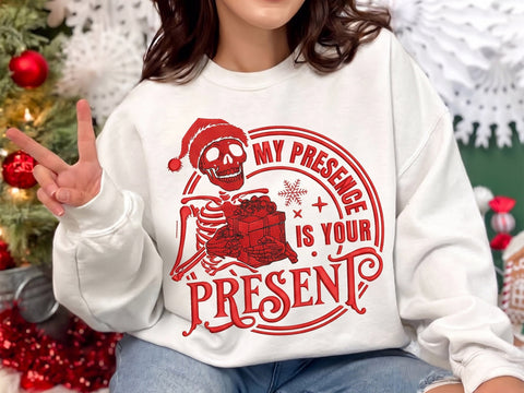 Funny Christmas Skeleton Embroidery Design, My Presence Is Your Present Machine Embroidery File, Sarcastic Santa Skull Holiday Embroidery/Applique DESIGNS DesignDestine 