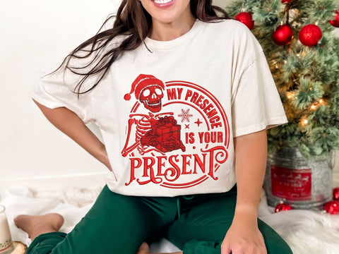Funny Christmas Skeleton Embroidery Design, My Presence Is Your Present Machine Embroidery File, Sarcastic Santa Skull Holiday Embroidery/Applique DESIGNS DesignDestine 
