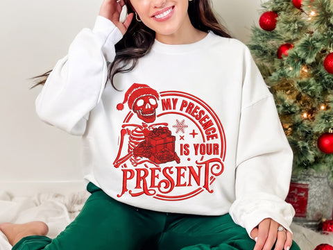 Funny Christmas Skeleton Embroidery Design, My Presence Is Your Present Machine Embroidery File, Sarcastic Santa Skull Holiday Embroidery/Applique DESIGNS DesignDestine 