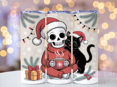 Funny Christmas Skull and Cat Tumbler, Skeleton & Cat Sublimation Design, Festive Holiday Cup Art, 20oz Xmas Tumbler, Whimsical Skeleton Mug, Stylish Cat Cup, Cozy Holiday Wrap Sublimation SvggirlplusArt 