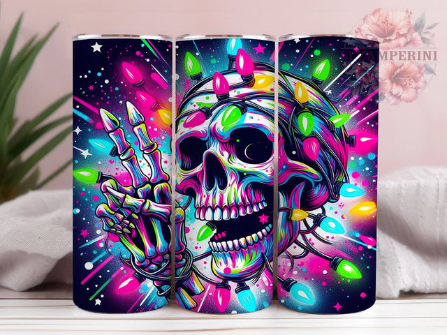 Funny Christmas Skull Tumbler, Skeleton Holiday Wrap, Festive Skull Sublimation Design, Christmas Lights Cup, 20Oz Skinny Tumbler Wrap, Gothic Holiday Mug, Humorous Xmas Design Sublimation Li Zamperini 